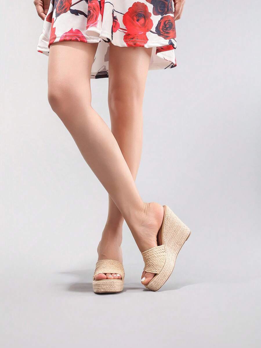 Cork Wedge Sandal - Sandálias Femininas de Plataforma com Corda,