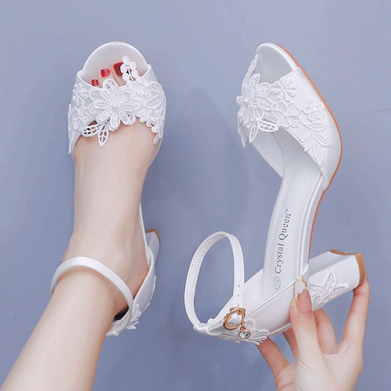 Gladiator Sandal Women - Mulheres de seda branca salto alto