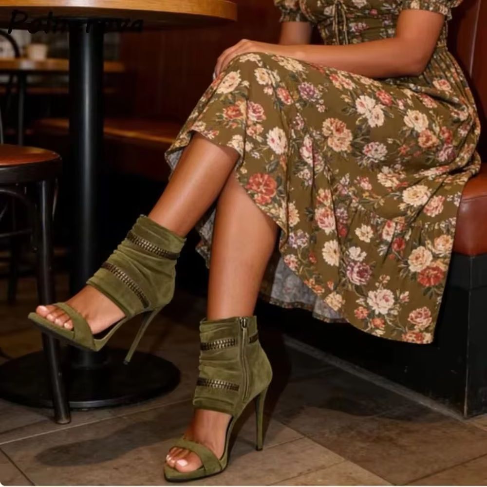 Women Shoes Boots - Sandálias Botas com Zíper e Detalhes